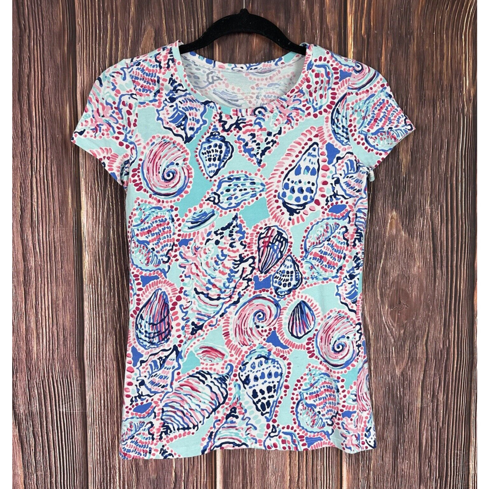 Lilly Pulitzer Short Sleeve Shirt Shell Me‎ About It Karrie Crew Neck Size XS